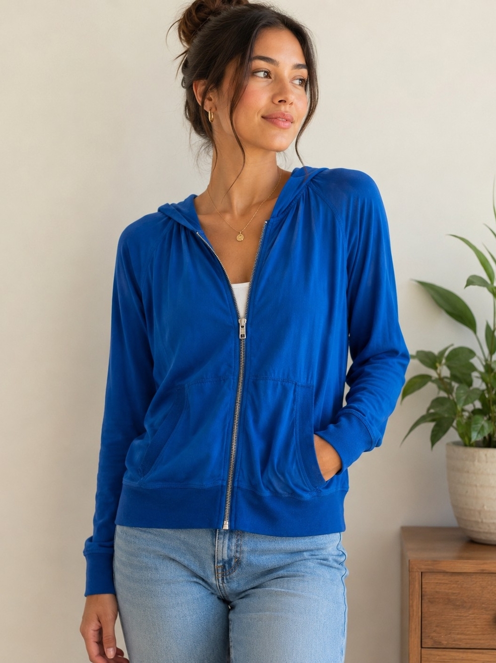 Wilfred Cobalt Blue Lightweight Zip Hoodie